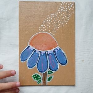 Handcrafted Blue and Tan Floral Art